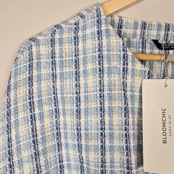 BloomChic Women's Blue Button Up Long Sleeve Blazer Jacket Plaid Top Size 18/20 - Picture 14 of 16